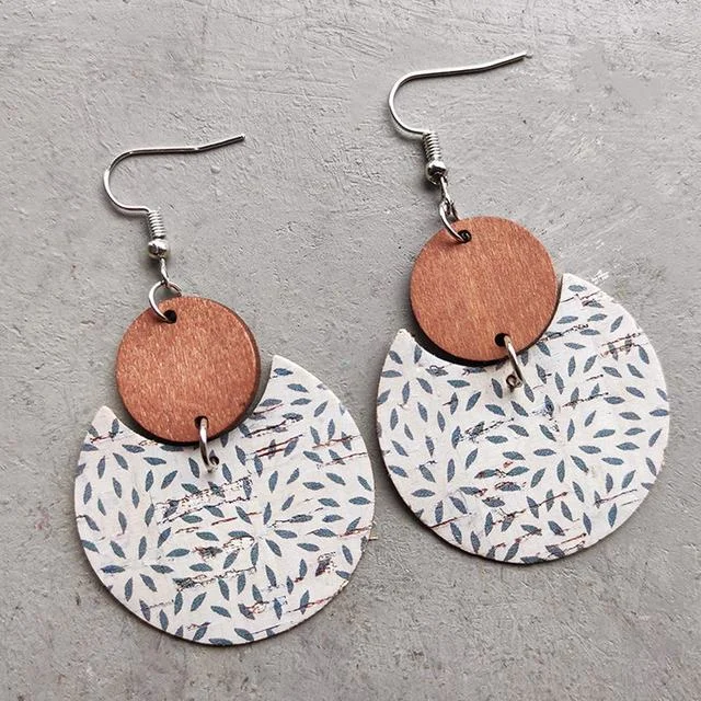 Multi-color earrings for women -Beautiful Icy White Wood and Cork Earrings