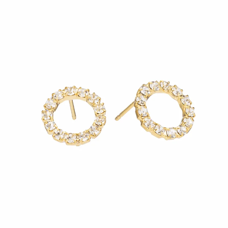 Cute small earrings for women -Swarovski Crystal Sparkle Small Hoop Gold Post Earrings