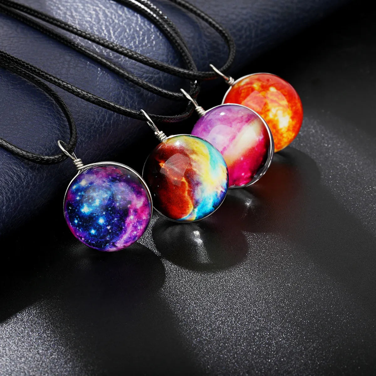 Women’s gemstone necklaces-Simple Style Starry Sky Glass Leather Rope Luminous Unisex Pendant Necklace 1 Piece