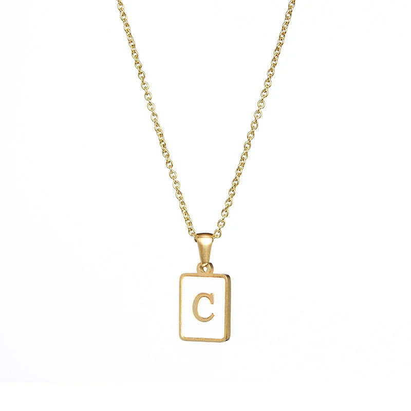 Fritillary Letter Square Pendant Necklace-Gold-Letter C