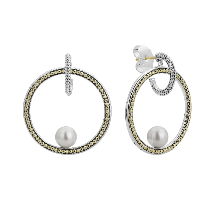 Red women's earrings -Luna Caviar Hoop Pearl Earrings