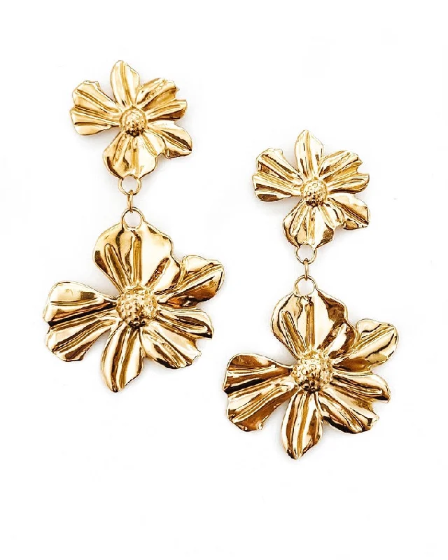 White women's earrings -Peggy Vintage Gold Flower Earrings