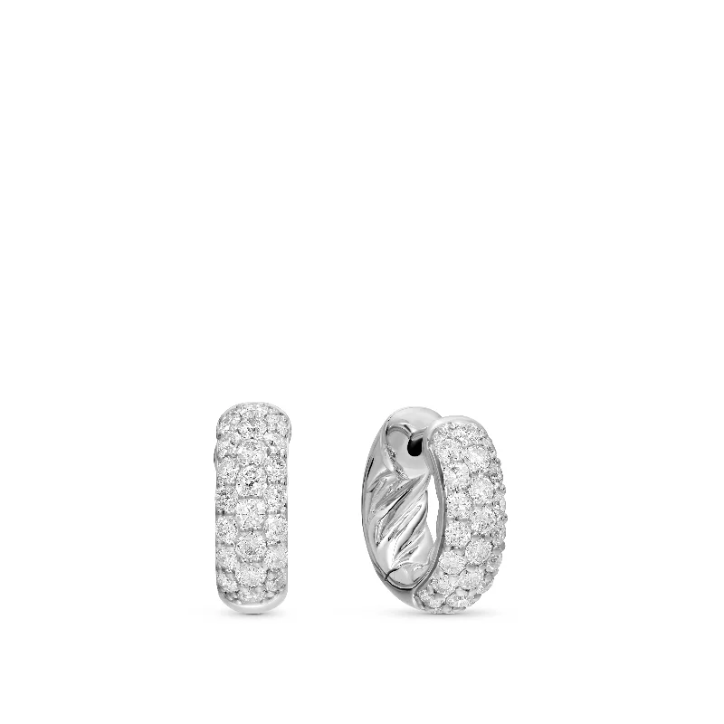 Unique women's earrings -DY Mercer™ Micro Hoop Earrings in Sterling Silver with Diamonds\, 13.5mm