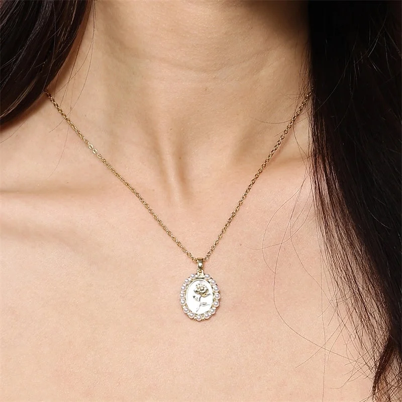 Women’s adjustable necklaces-Elegant Retro Devil's Eye Rose Stainless Steel Enamel Plating 18k Gold Plated Pendant Necklace