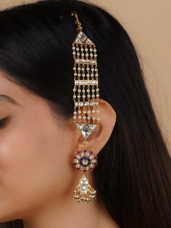 Women's earrings with a luxury feel -Multicolor Gold Plated Jadau Kundan Earrings - ME1189