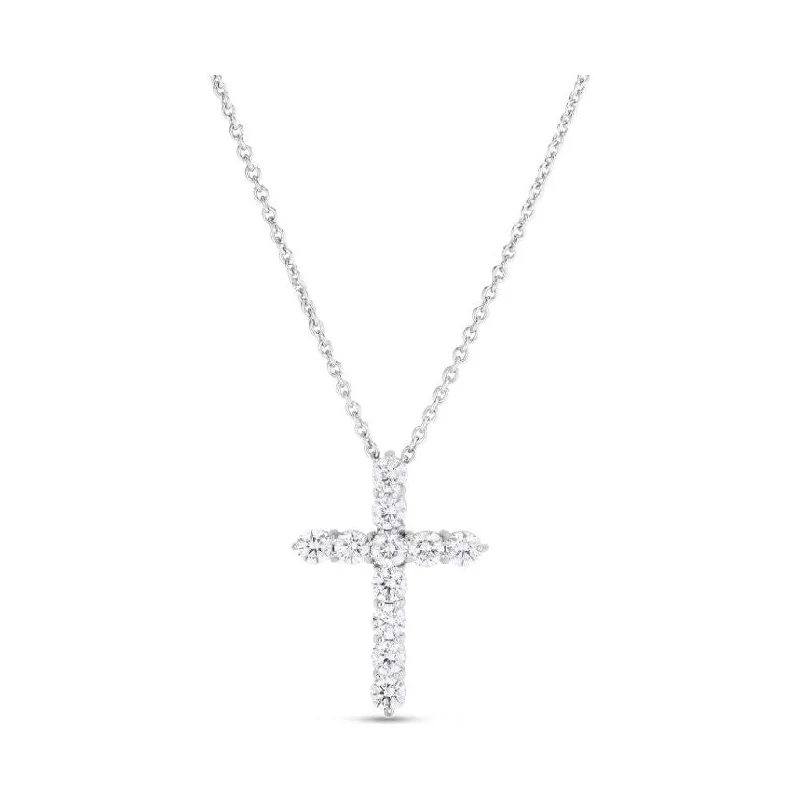 Women’s long necklaces-Roberto Coin 18K White Large Cross Diamond Pendant