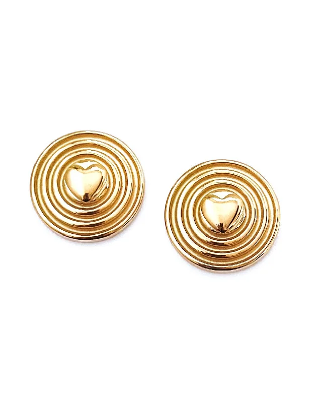 Big women's fashion earrings -Elowen Heart Button Statement Gold Earrings