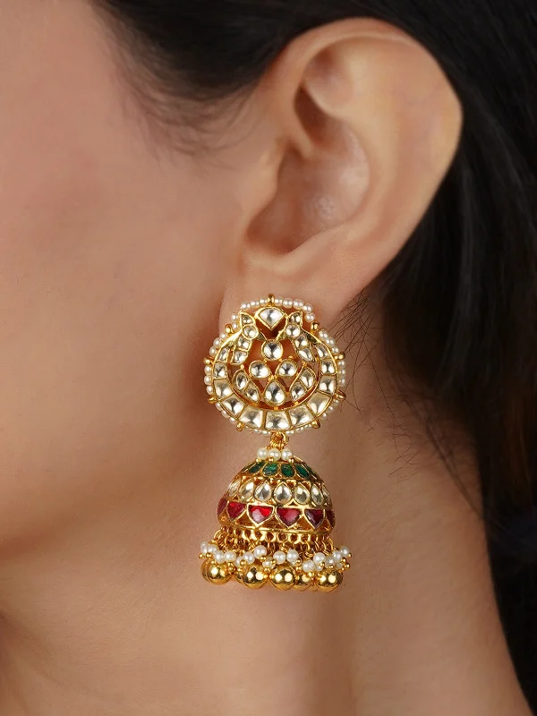 Sparkling women's earrings -Multicolor Gold Plated Jadau Kundan Earrings - ME1297M