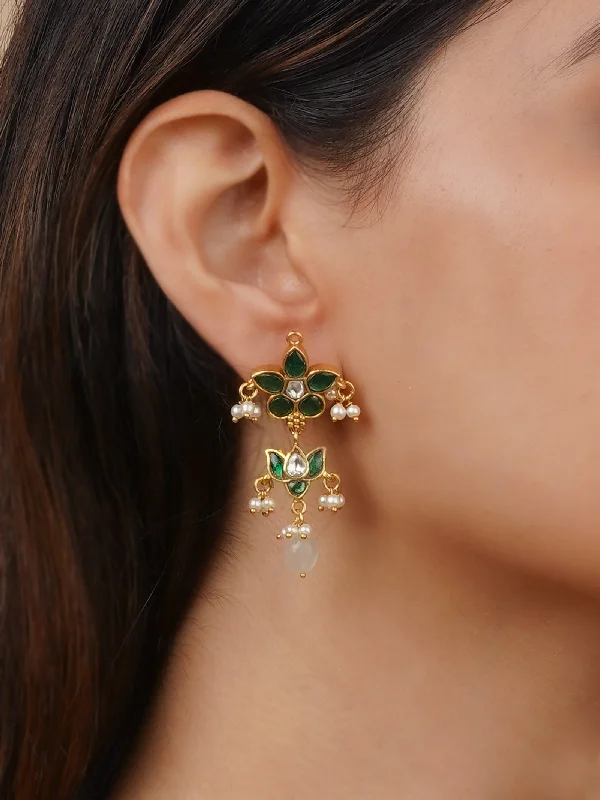 Hoop earrings for women -Gold Plated Jadau Kundan Earrings - ME1264