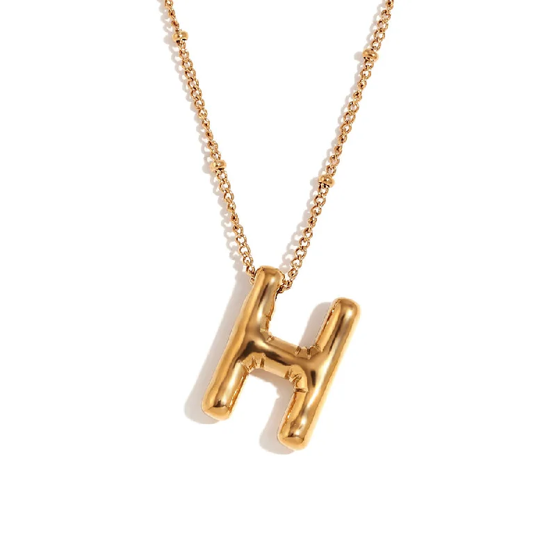 Party Balloon Letter Pendant Necklace - Gold-H