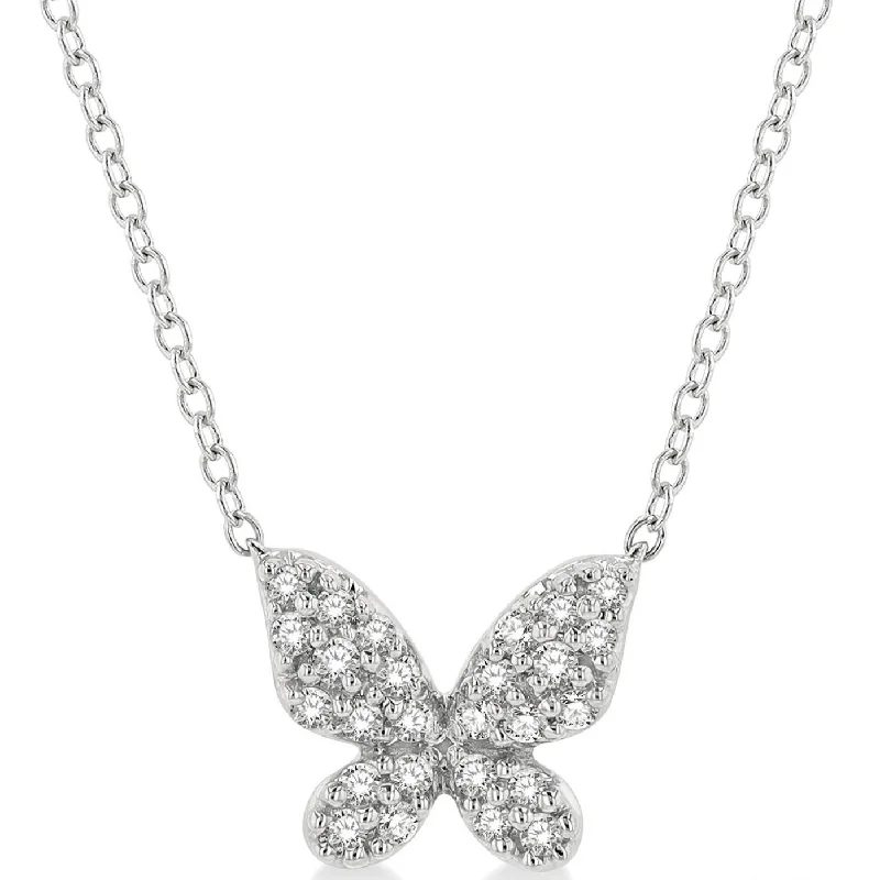 Women’s moonstone necklaces-10k White Gold Diamond Butterfly Pendant