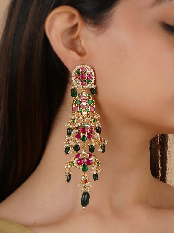 American style women's earrings -Multicolor Gold Plated Jadau Kundan Earrings - ME1091M