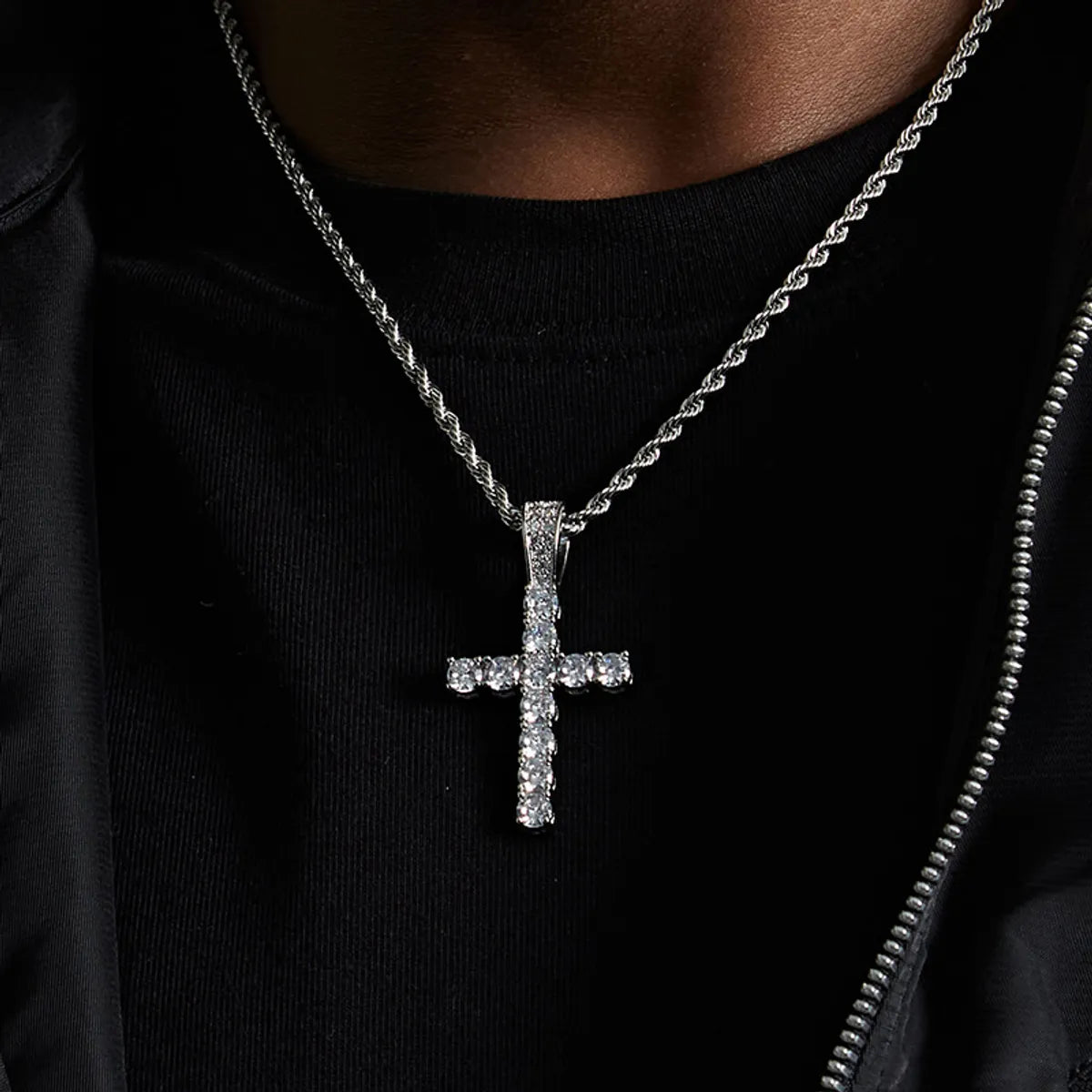 Women’s opal necklaces-Streetwear Cross Titanium Steel Inlay Zircon Men'S Pendant Necklace