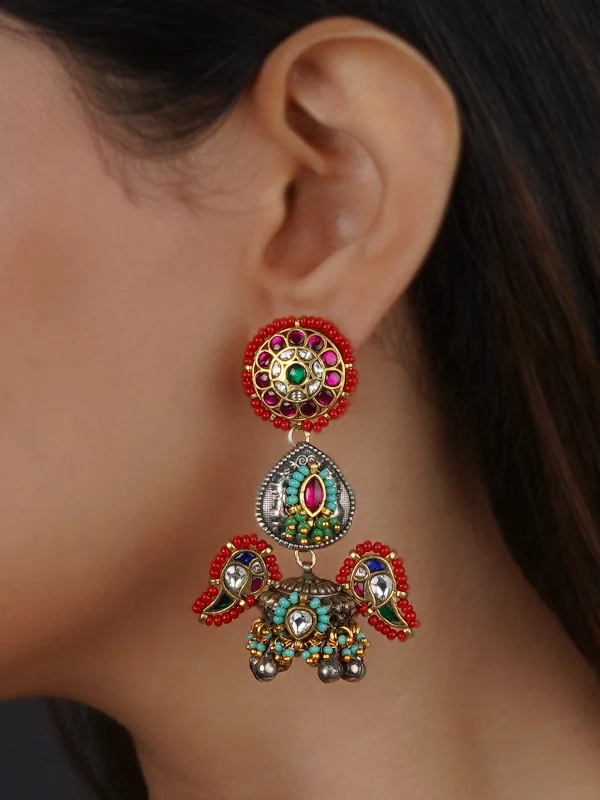 Glossy women's earrings -Multicolor Tribal Earrings - EK-SFEAR393M