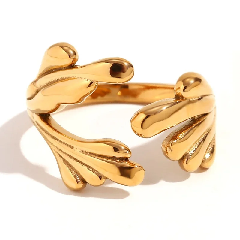 Open Wave Flower Ring - Gold