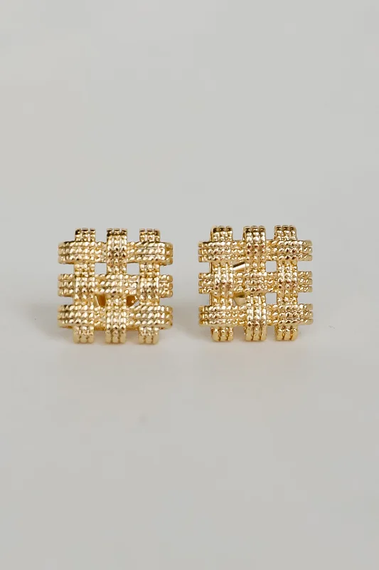 Double circle women's earrings -Colette Gold Textured Square Stud Earrings