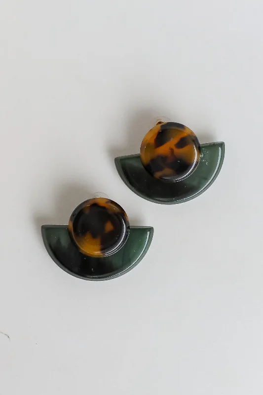 Metal women's earrings -Hadley Olive Acrylic Statement Earrings