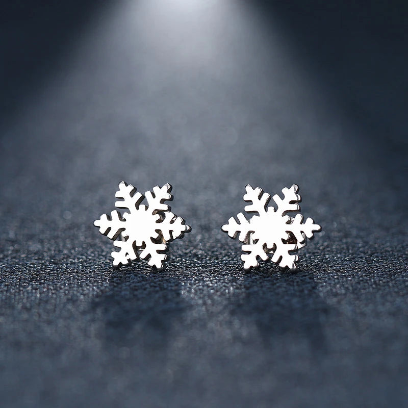 Party earrings for women -Beautiful Gold or Silver Stainless Steel Snowflake Earrings