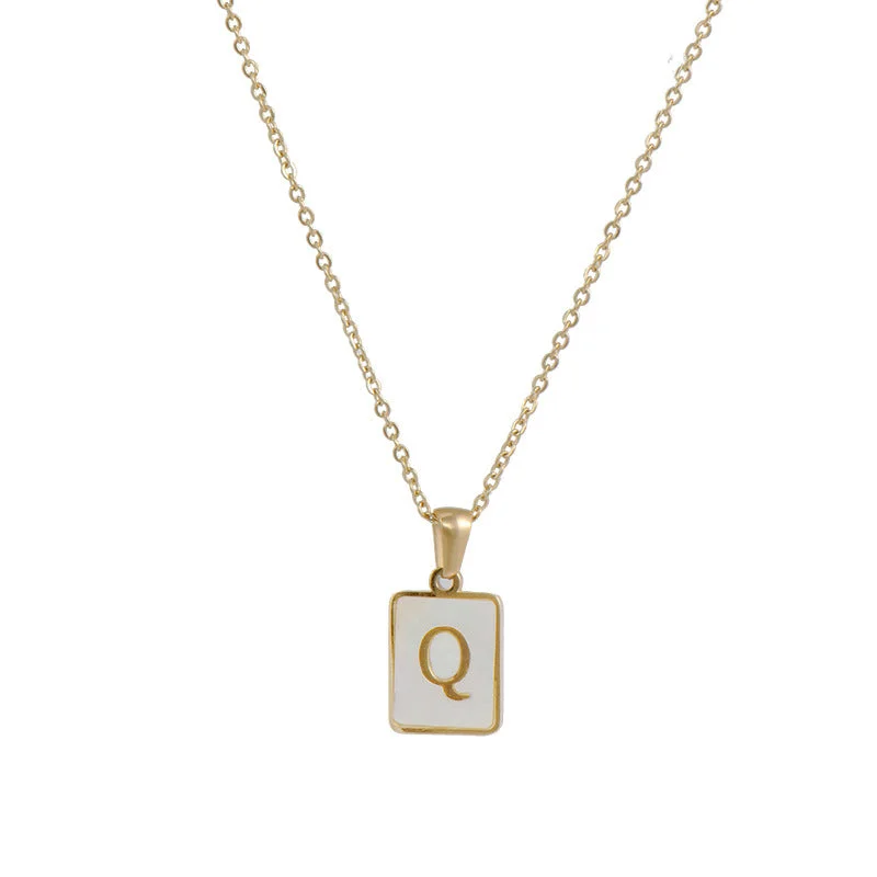 Fritillary Letter Square Pendant Necklace-Gold-Letter Q