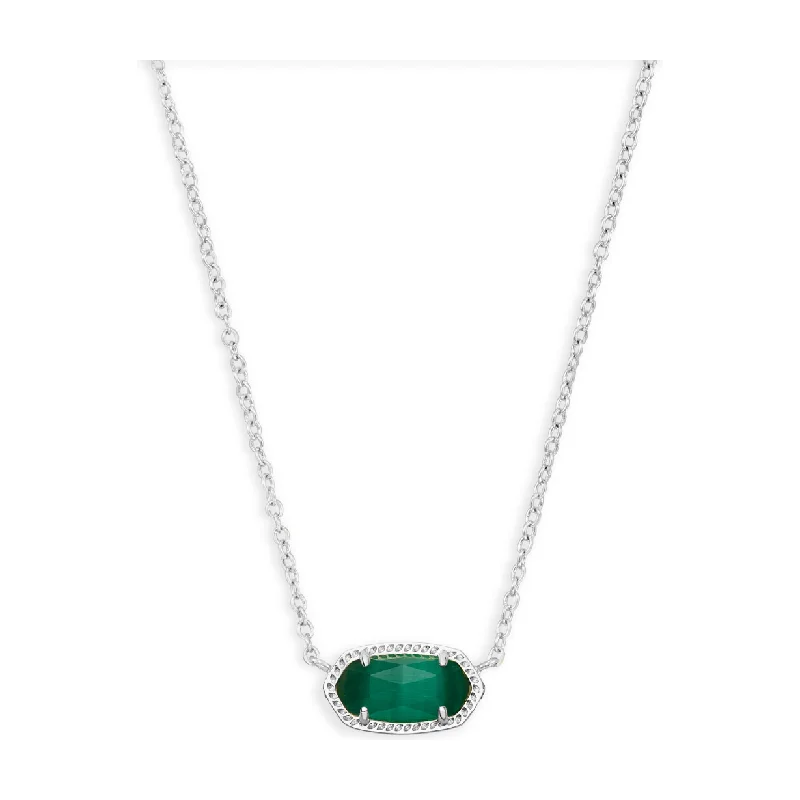 Women’s silver heart necklaces-Kendra Scott Silver Elisa Necklace in Emerald Cats Eye