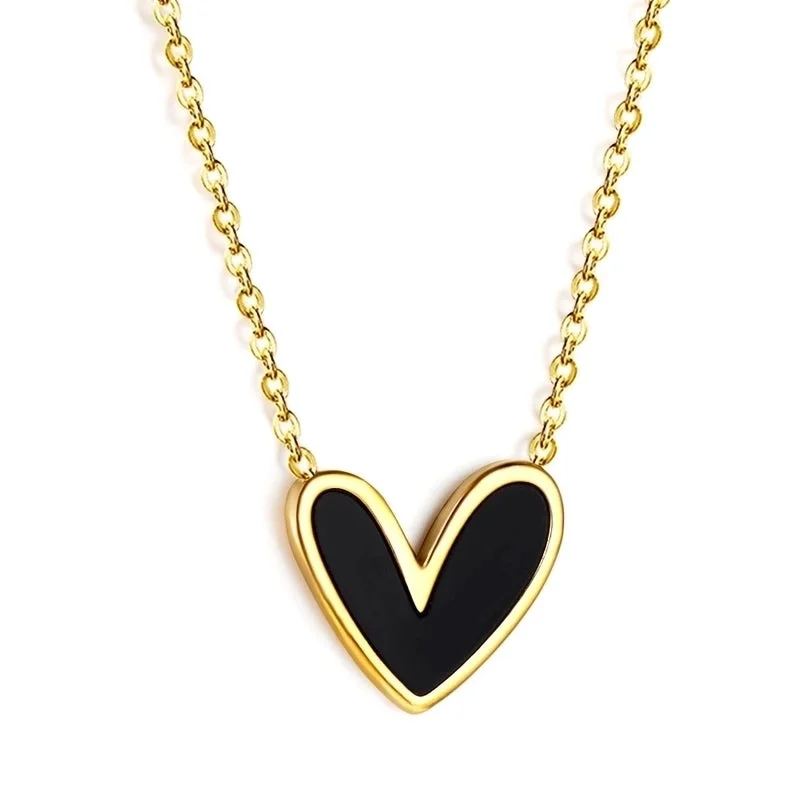 Black Shell Heart-Shaped Necklace Ne2b080bg