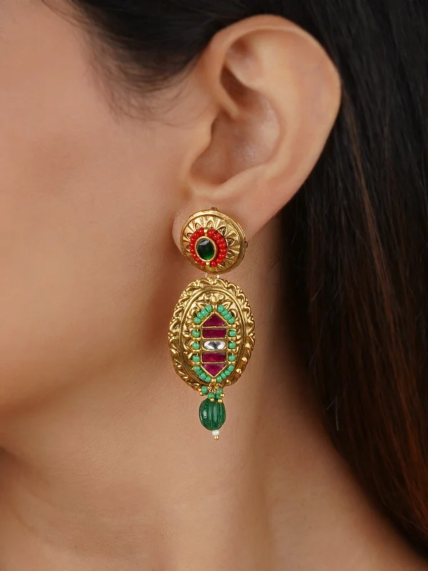 Lightweight earrings for women -Multicolor Gold Plated Mishr Earrings - MR-E250P