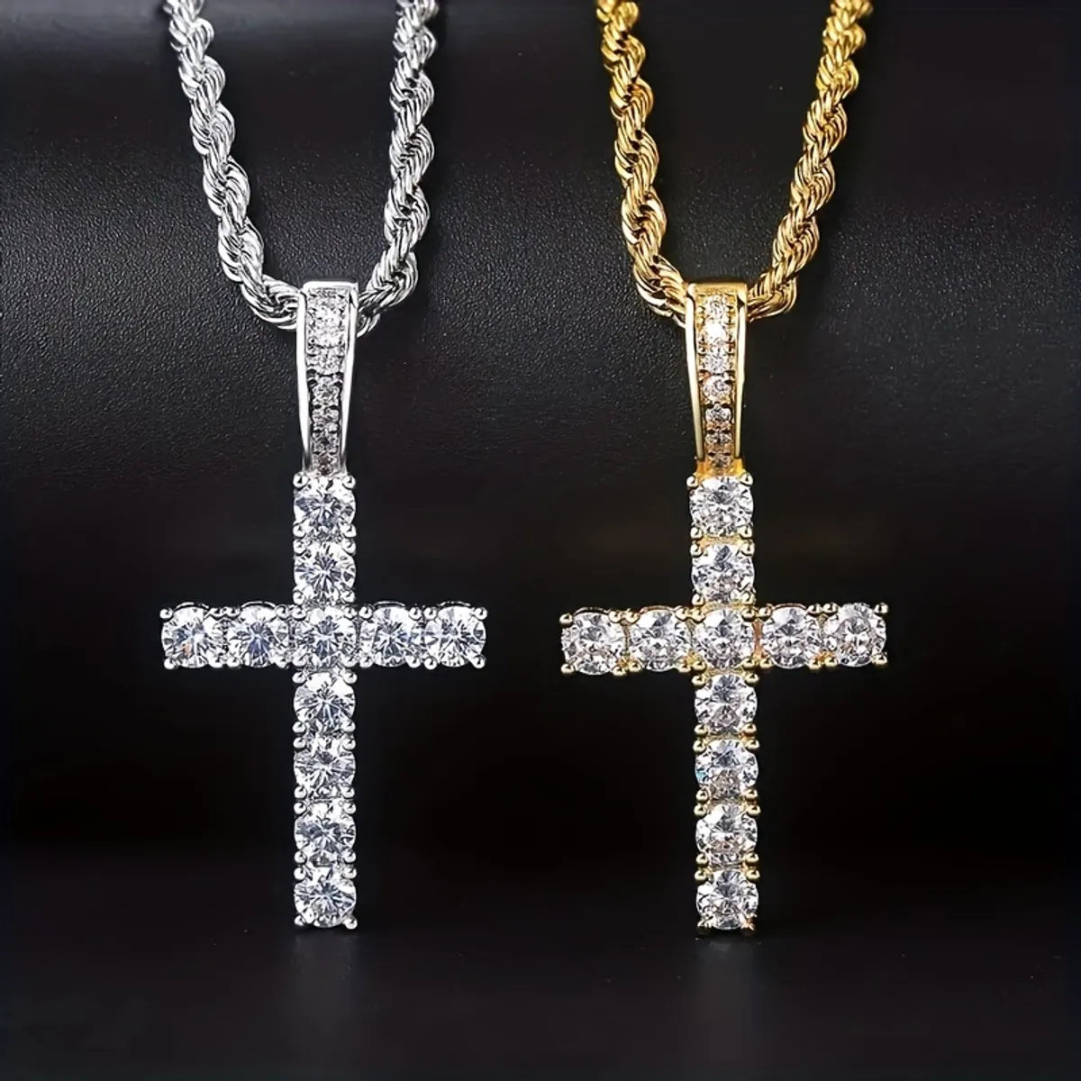 Women’s elegant necklaces-Hip-Hop Cross Copper Inlay Zircon Men'S Pendant Necklace