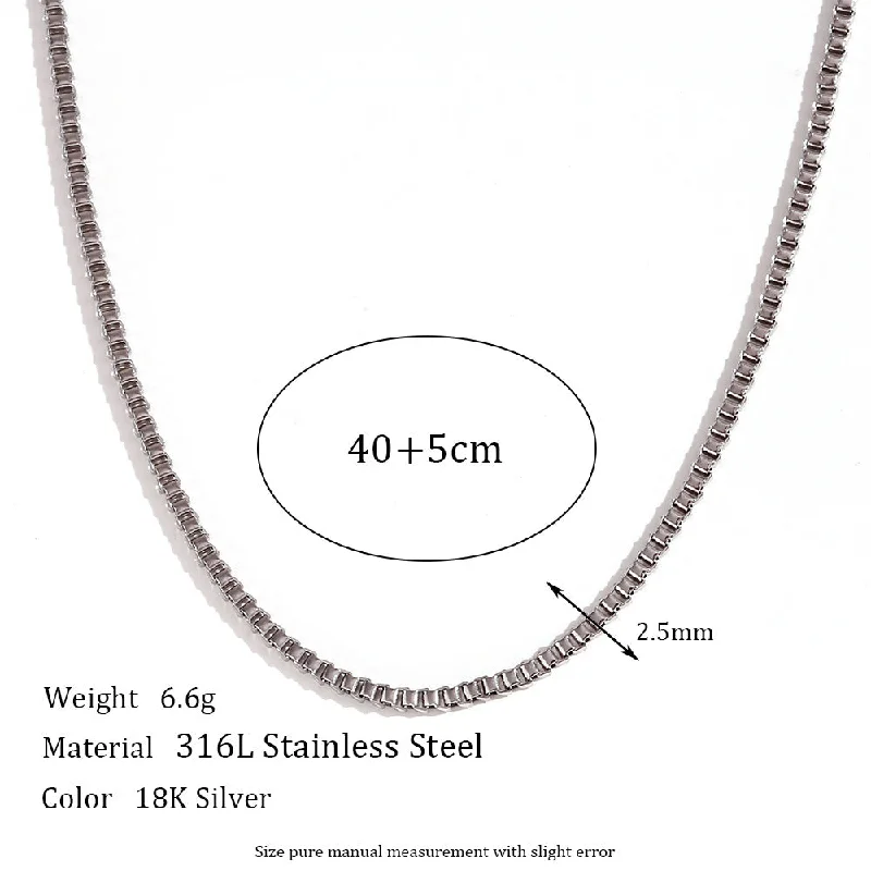 2.5mm Box Chain - Steel Necklace -40cm 5cm