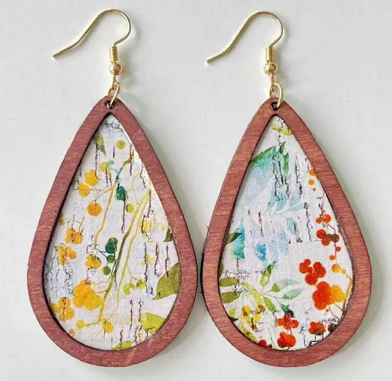 New women's earrings -Beautiful Wood Watercolor Drop Earrings