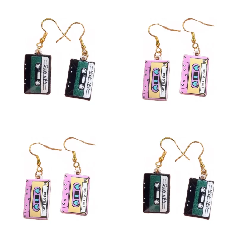 Round earrings for women -Adorable Retro Tape Deck Earrings