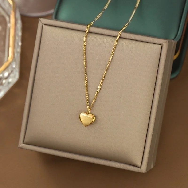 Yc [H215] Flat Chain Heart-Shaped Necklace [Gold]