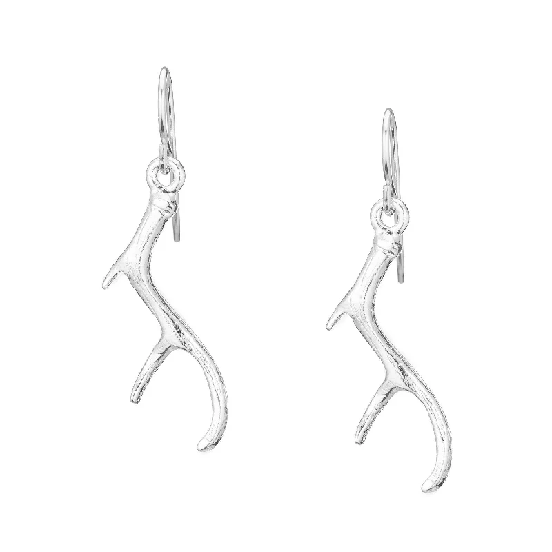 Long drop earrings for women -Silver Antler Earrings