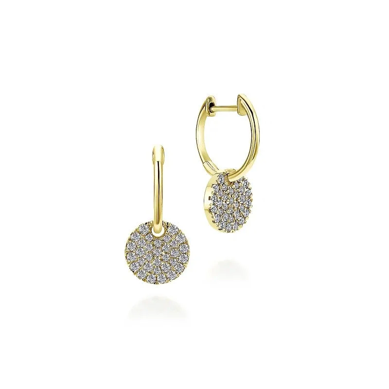 Pearl earrings for women -14K Yellow Gold Diamond Pave Disc Drop Earrings