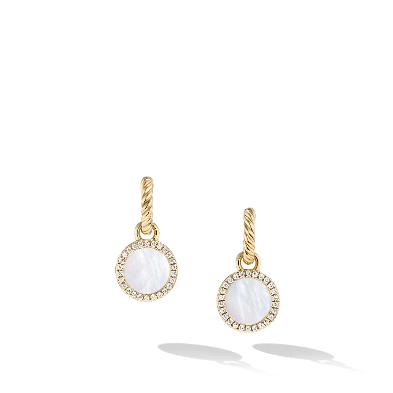 Small women's earrings -Petite DY Elements® Drop Earrings in 18K Yellow Gold with Mother of Pearl and Diamonds\, 22.6mm