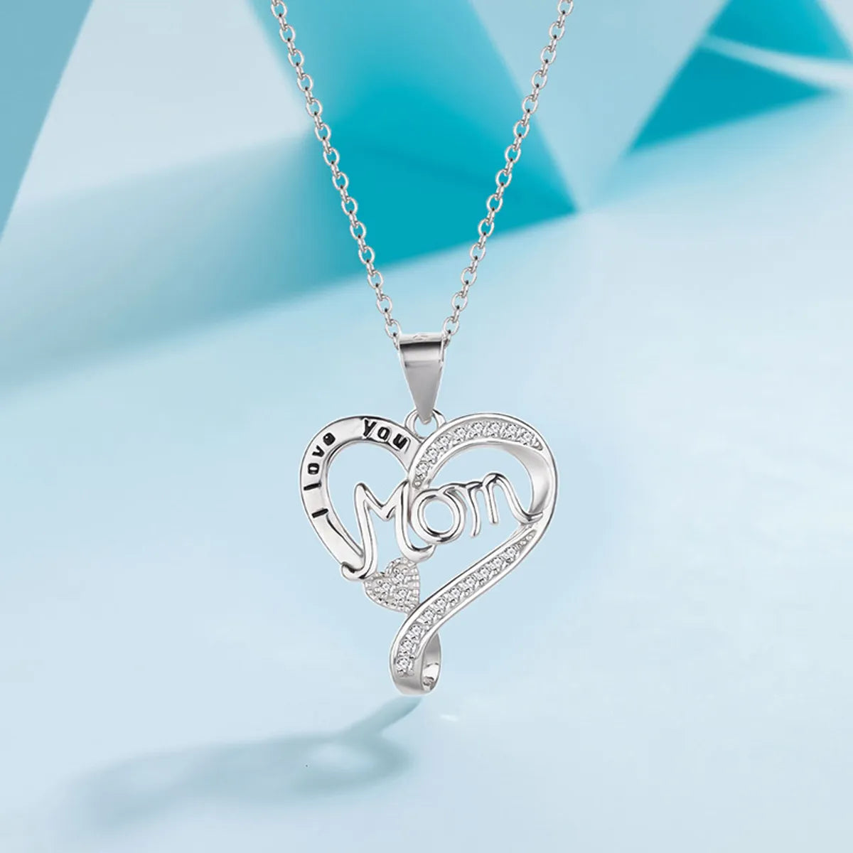 Women’s heart necklaces-Sterling Silver IG Style Elegant Letter Heart Shape Plating Rhinestones Pendant Necklace