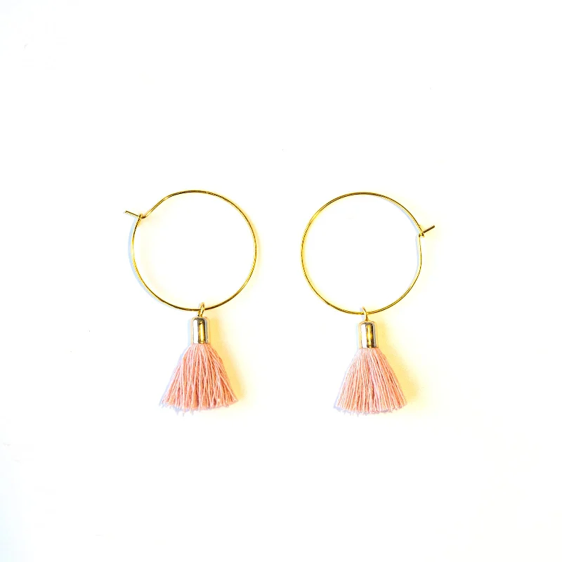 Women's earrings with pearl inlays -Big Hoop Violet Tassel Earrings