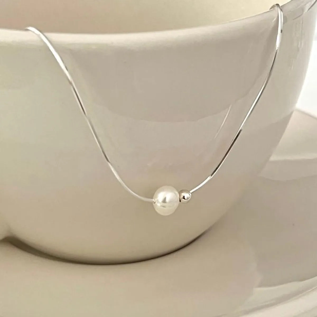 Women’s infinity heart necklaces-1 Piece Simple Style Round Sterling Silver Pearl Necklace