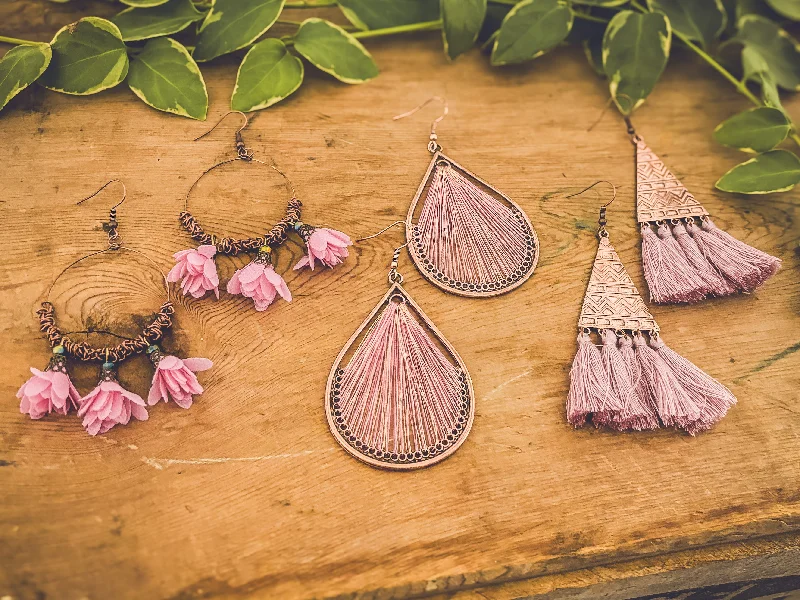 Modern women's earrings -Beautiful Pink Boho Earrings Set