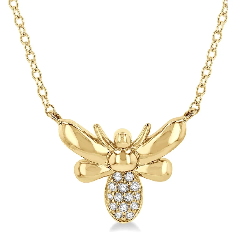 Women’s long chain necklaces-10k Yellow Gold Diamond Bee Pendant