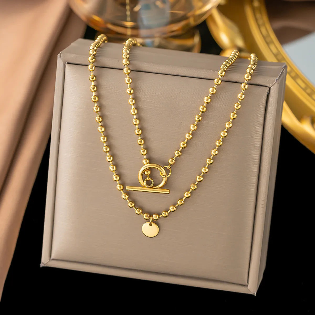 38 [Ah6070] 70cm Ball Chain Necklace Gold