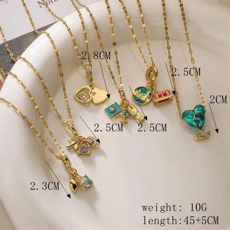 Women’s anniversary necklaces-Ig Style Simple Style Animal Key Copper Plating Inlay Zircon Gold Plated Pendant Necklace