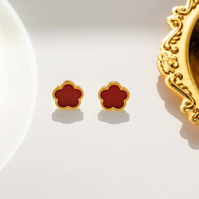 967-1 Earrings Red Beige Gold