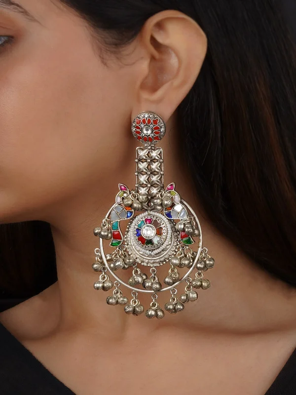 Fashion brand women's earrings -Multicolor Silver Plated Tribal Earrings - EK-SFEAR410M