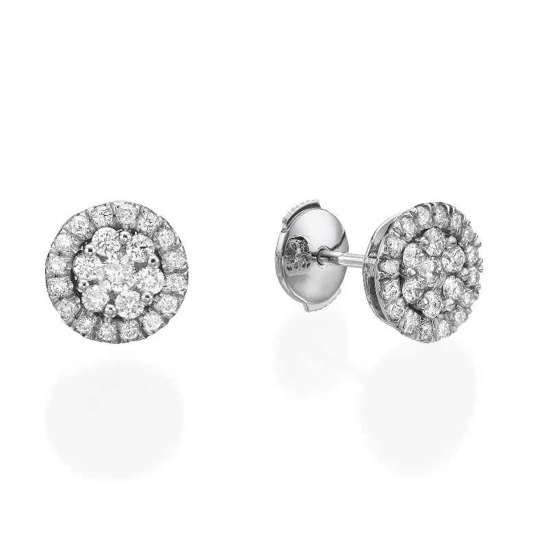 Gold and silver women's earrings -Round Diamond Cluster Earrings