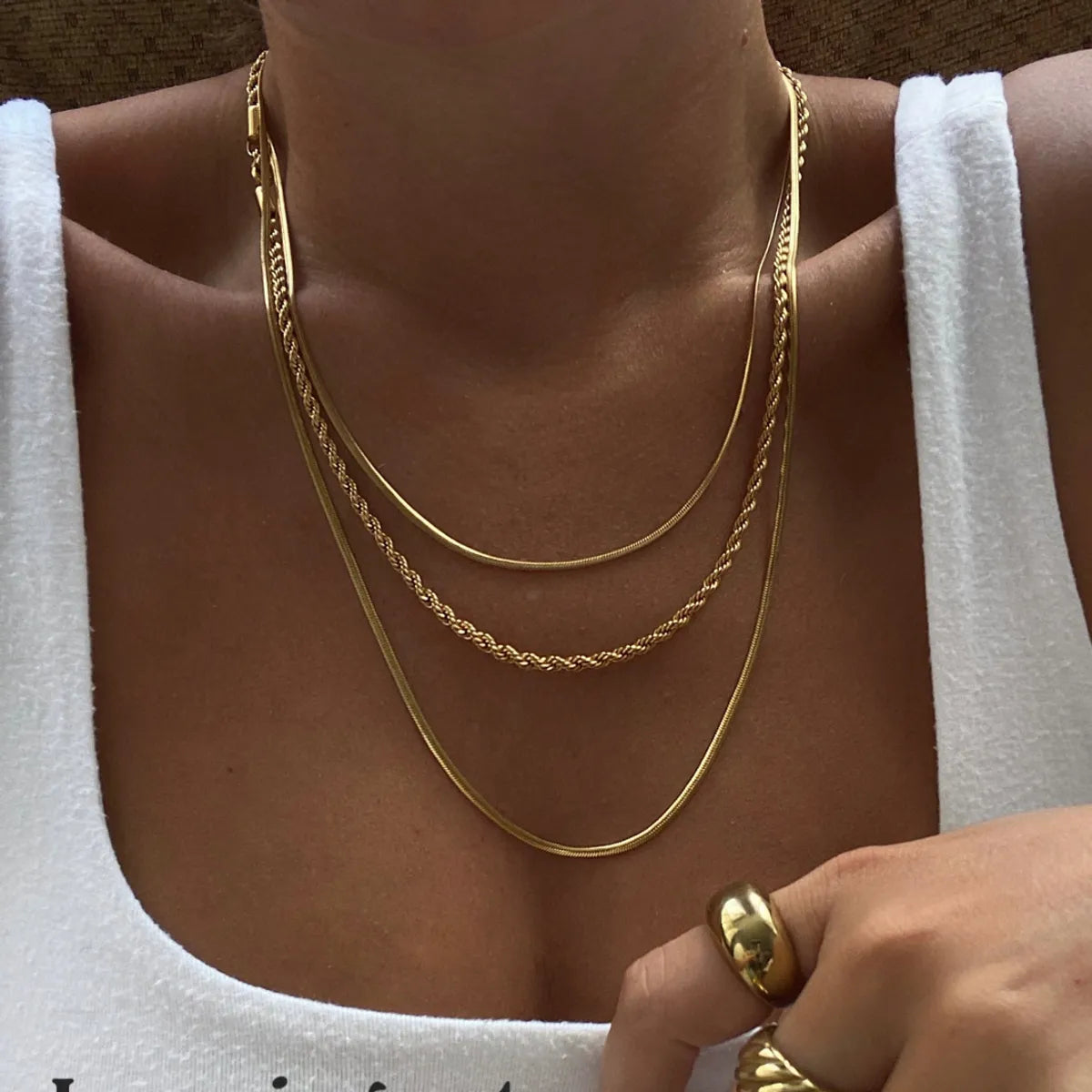 Women’s handmade necklaces-Hip-hop Vintage Style Geometric Solid Color Stainless Steel Plating 18k Gold Plated Layered Necklaces