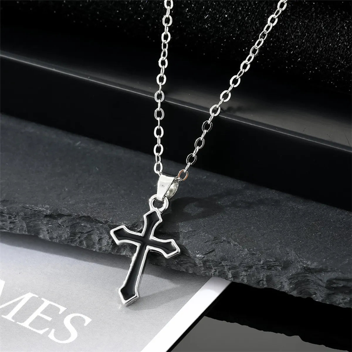 Women’s blue sapphire necklaces-Retro Cross Alloy Pendant Set Black Earring Necklace