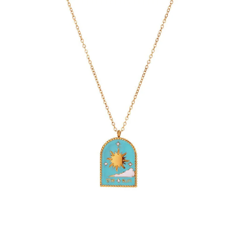 Arched Drip Oil Sun Tianhe Tarot Necklace - Light Blue Sun