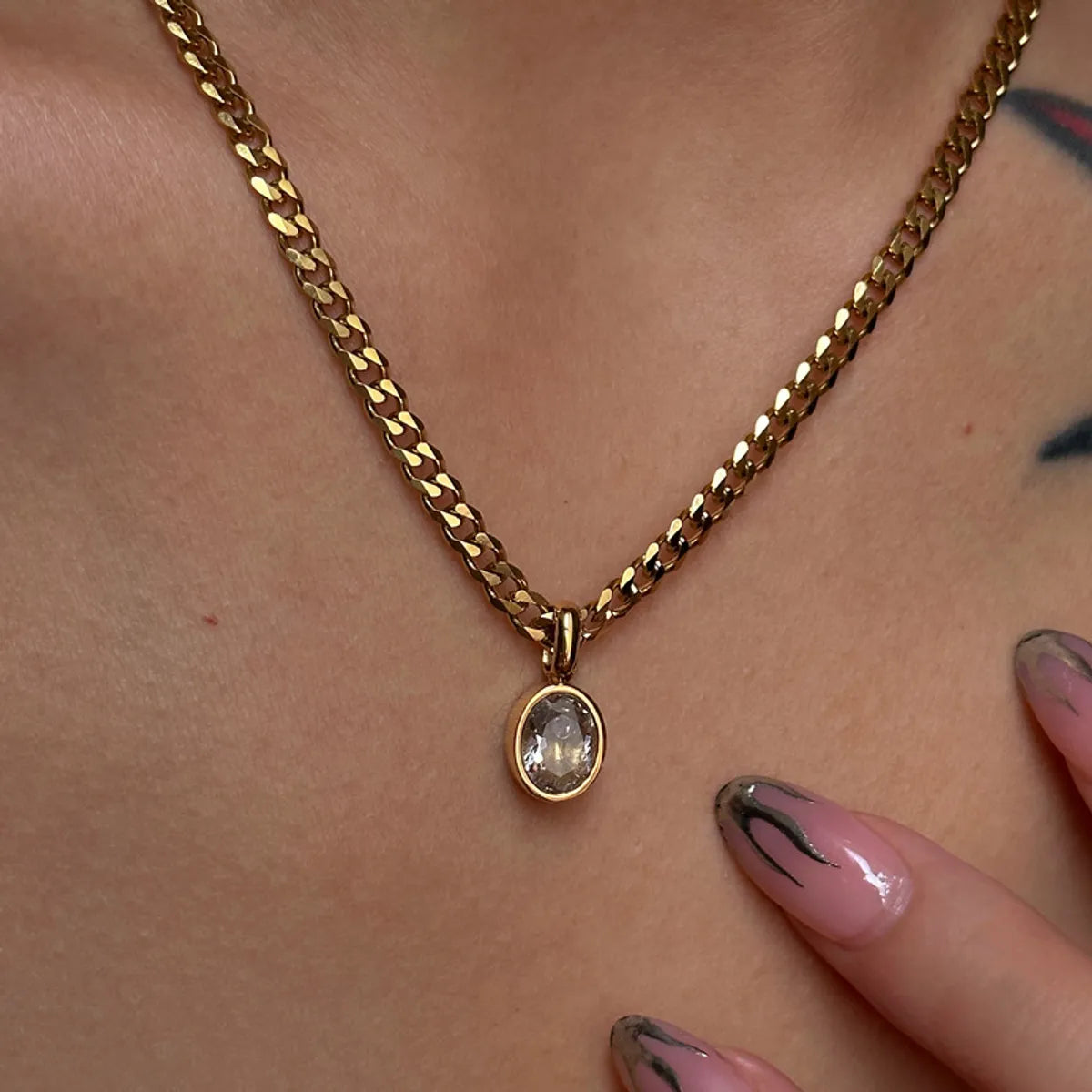 Women’s chunky necklaces-Ig Style Simple Style Oval Stainless Steel Plating Inlay Zircon 18k Gold Plated Pendant Necklace Long Necklace