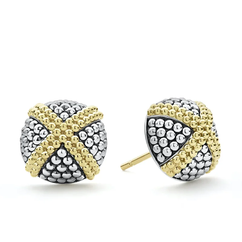 Simple design earrings for women -Signature Caviar Two-Tone X Caviar Stud Earrings