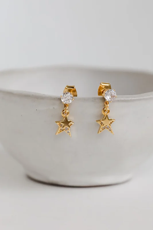 Daily wear earrings for women -Addison Gold Rhinestone Star Drop Stud Earrings